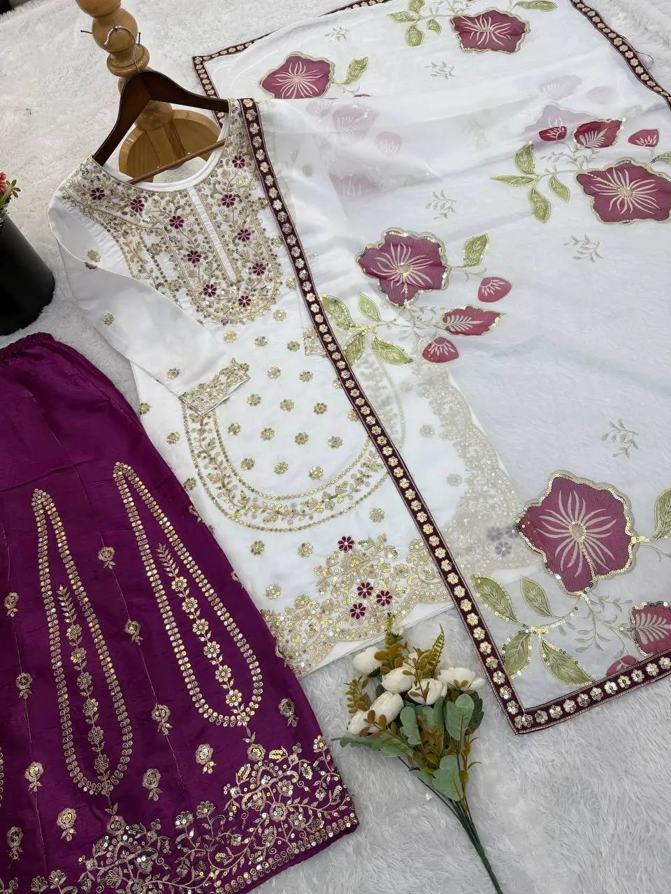 Pure Fendy Silk Embroidered Sharara Suit for Festive and Wedding Occasions
