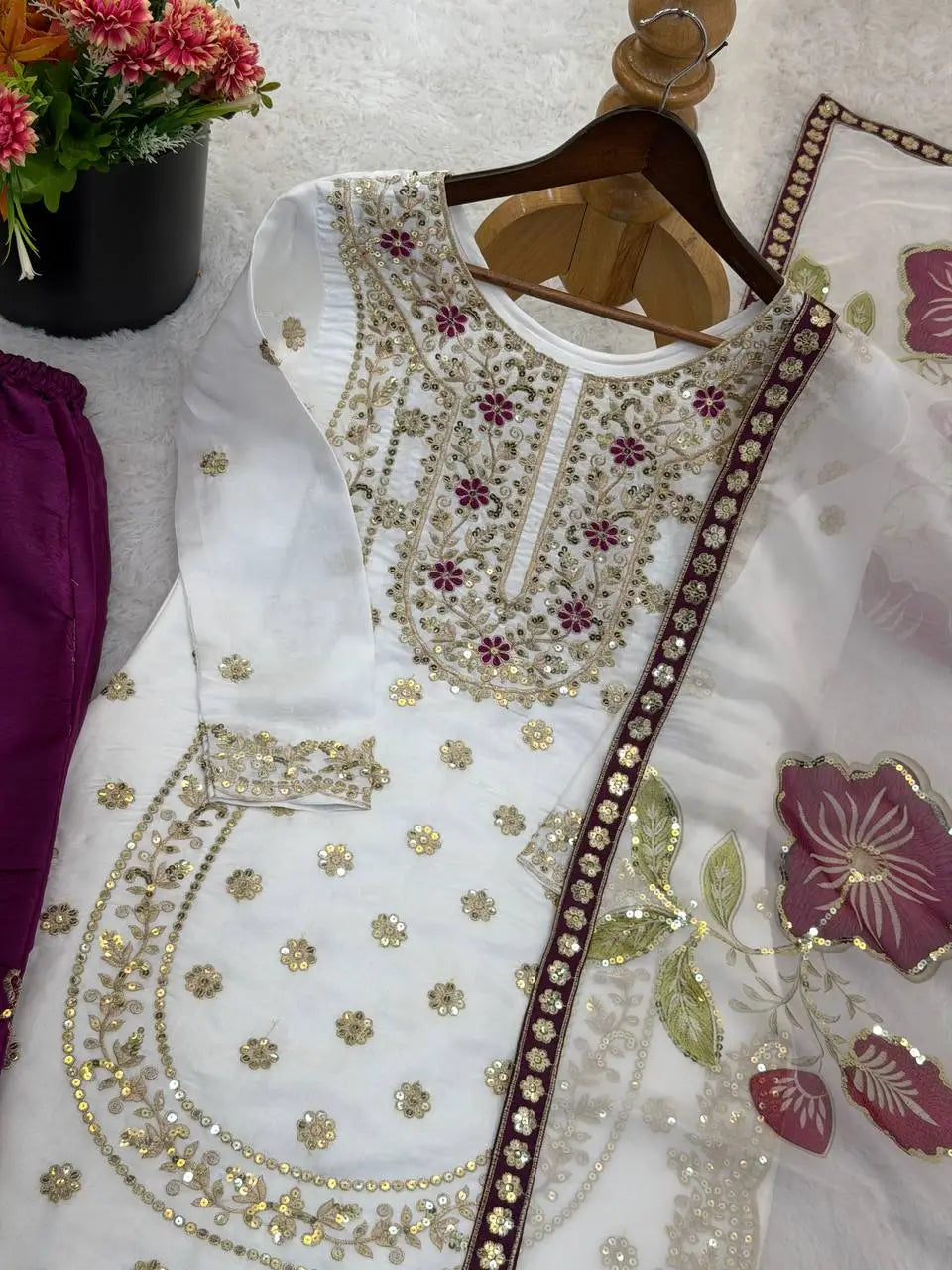 Pure Fendy Silk Embroidered Sharara Suit for Festive and Wedding Occasions