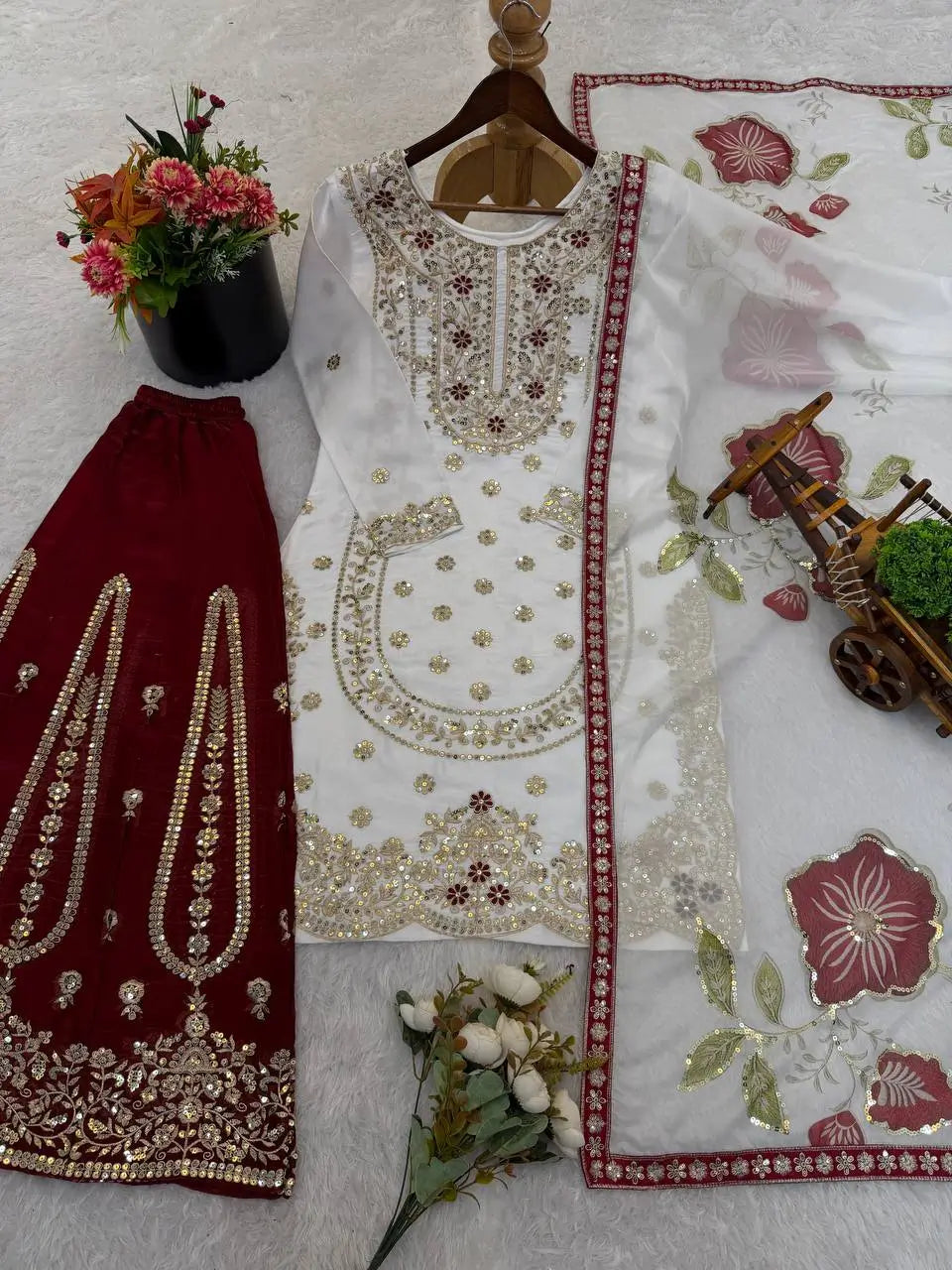 Pure Fendy Silk Embroidered Sharara Suit for Festive and Wedding Occasions