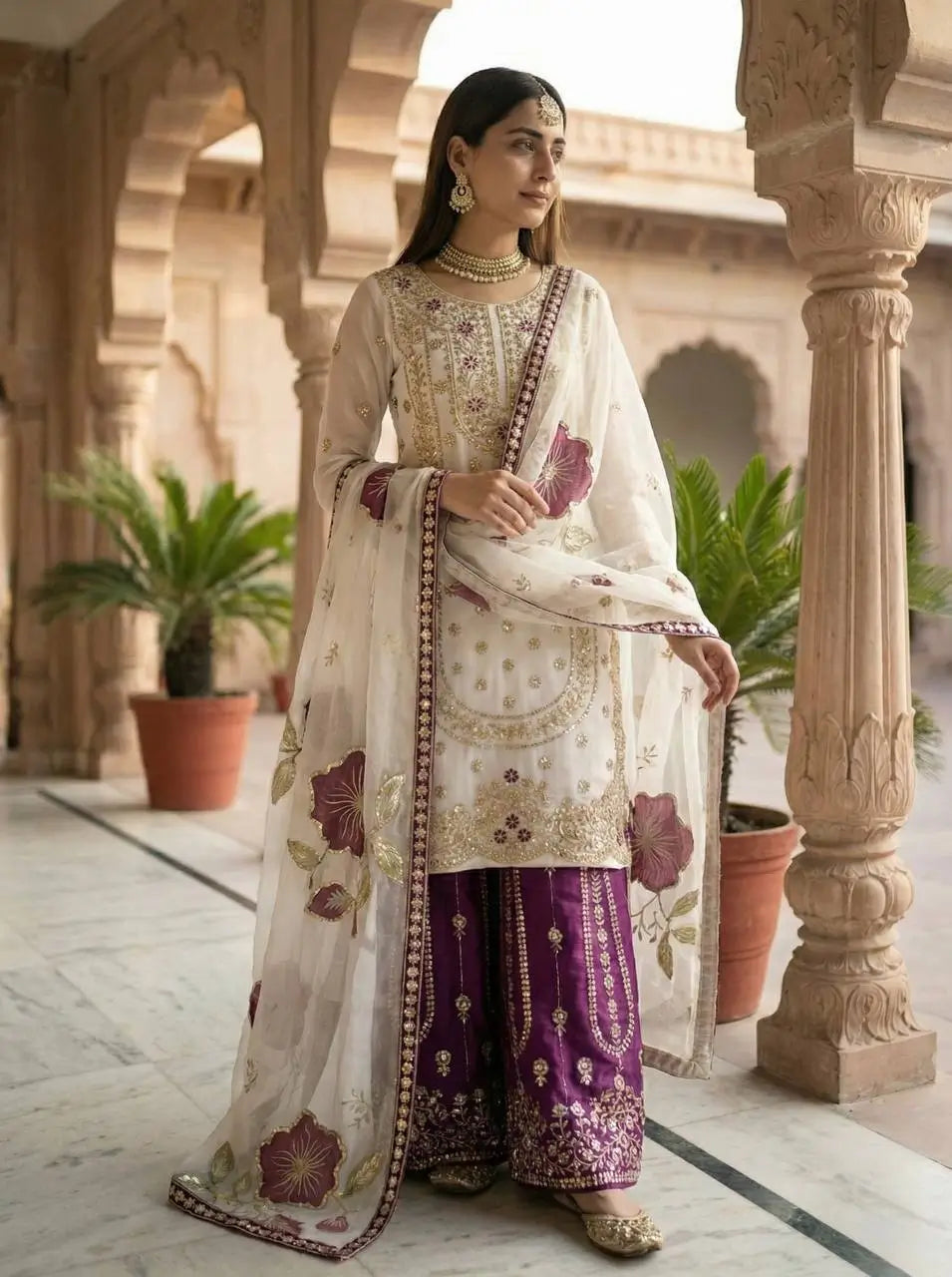 Pure Fendy Silk Embroidered Sharara Suit for Festive and Wedding Occasions