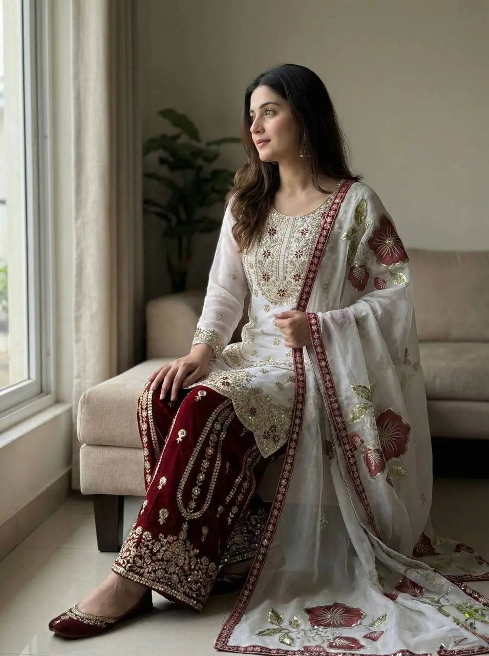 Pure Fendy Silk Embroidered Sharara Suit for Festive and Wedding Occasions