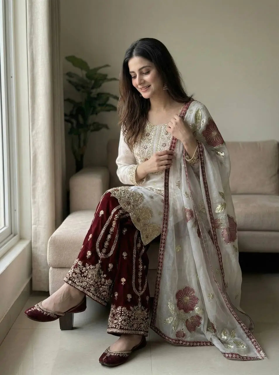 Pure Fendy Silk Embroidered Sharara Suit for Festive and Wedding Occasions