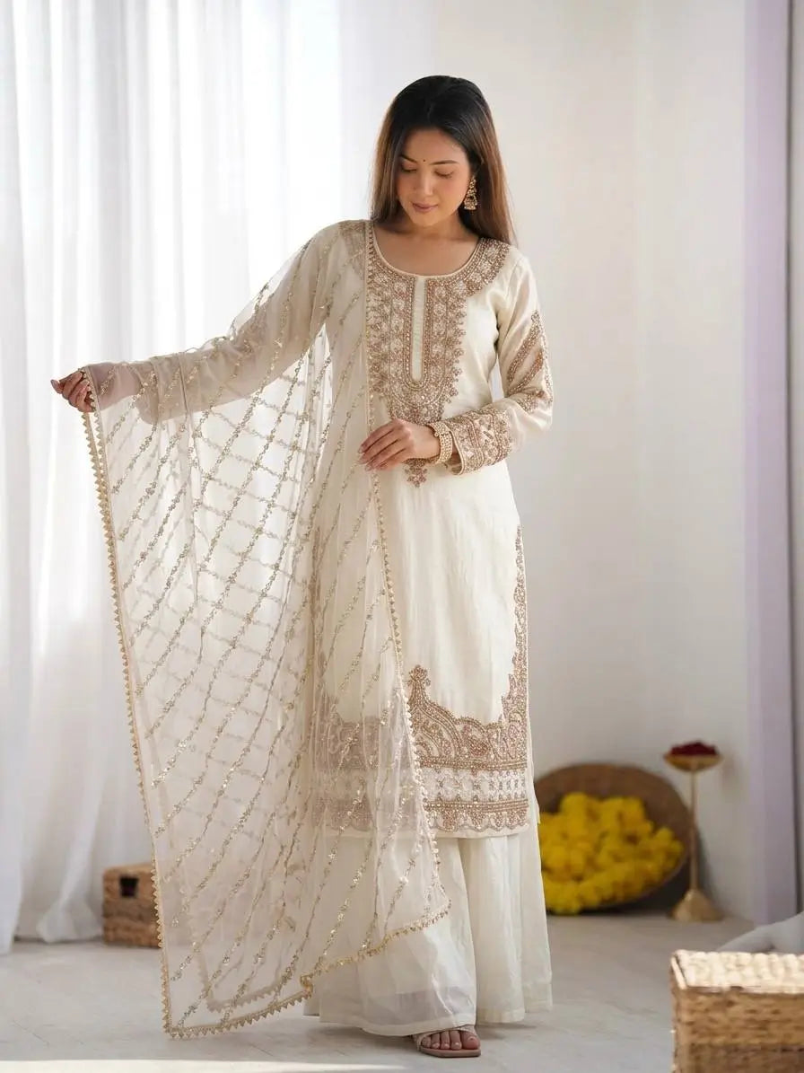 Pure Fendy Silk Handwork Sharara Suit for Festive and Wedding Occasions