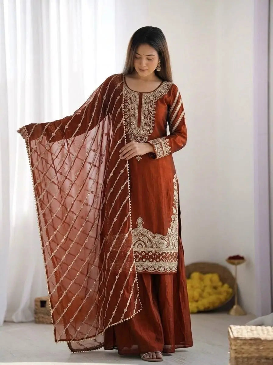 Pure Fendy Silk Handwork Sharara Suit for Festive and Wedding Occasions