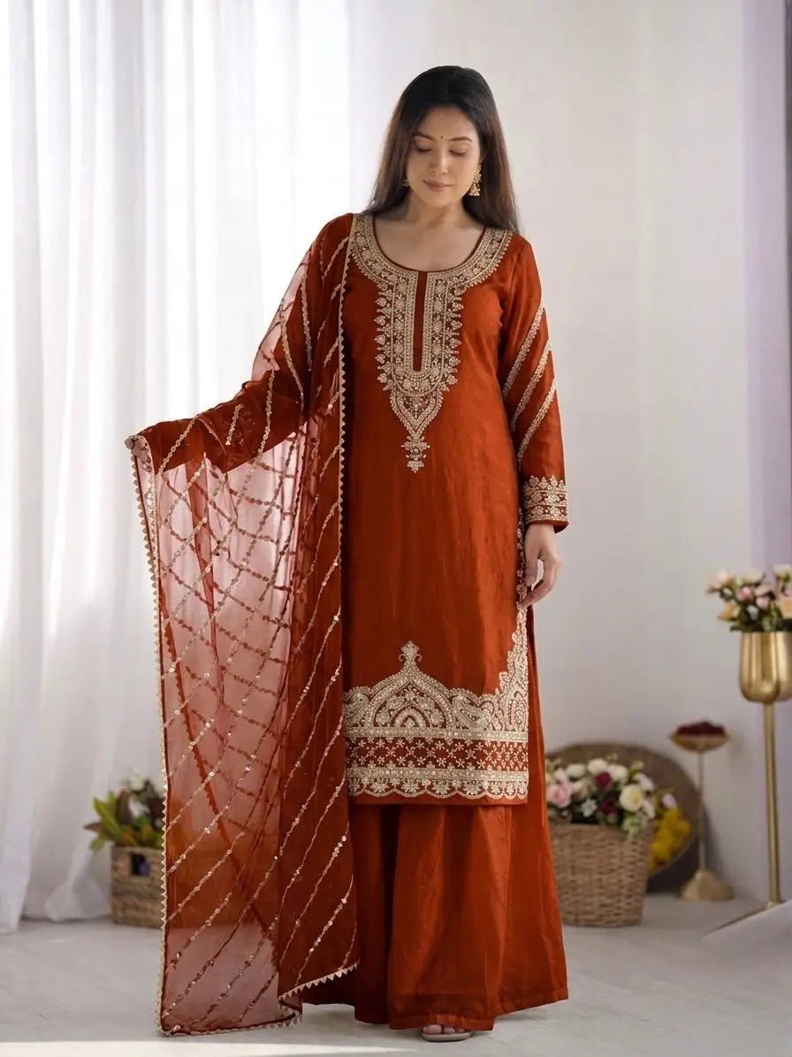 Pure Fendy Silk Handwork Sharara Suit for Festive and Wedding Occasions