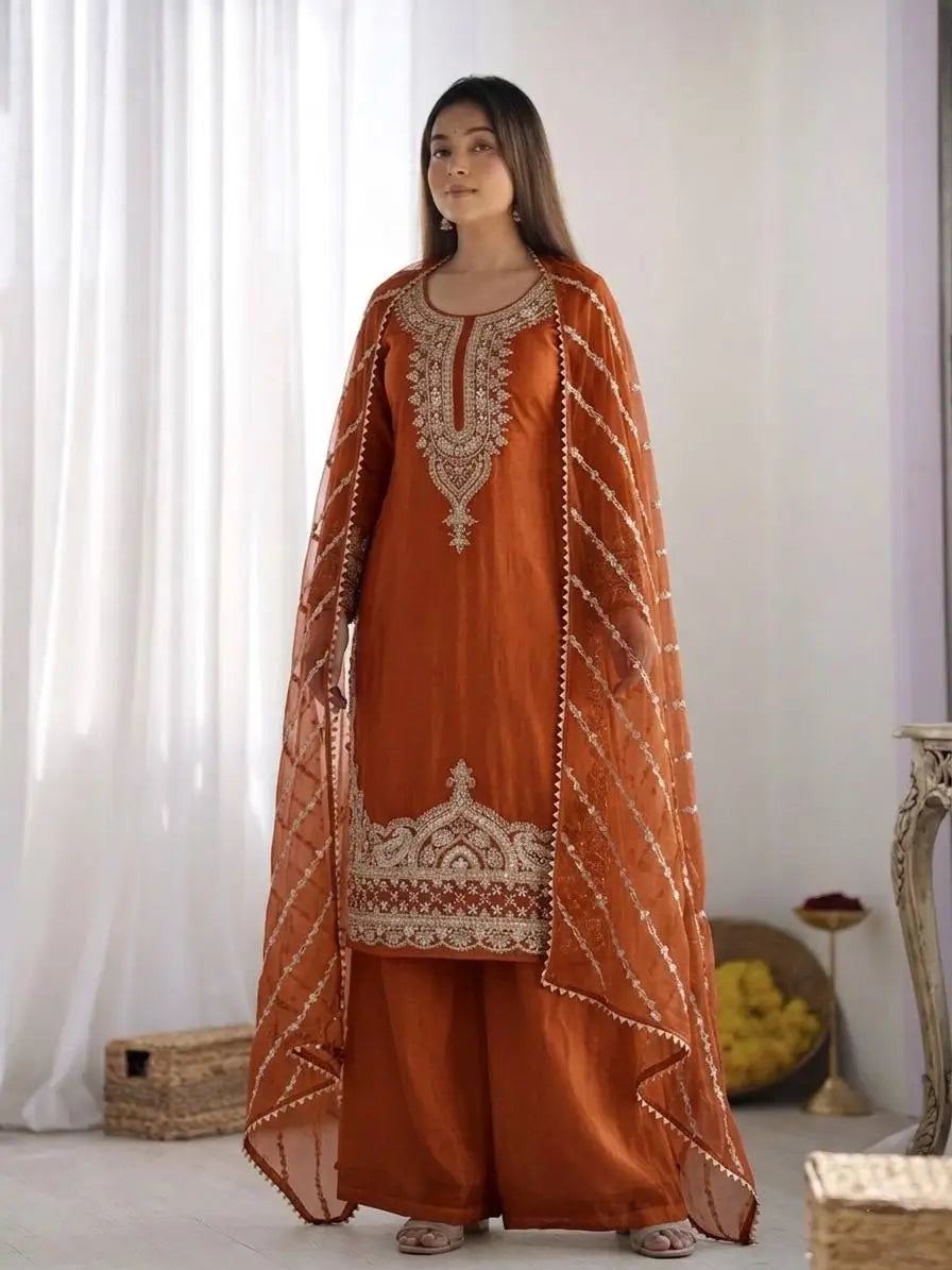 Pure Fendy Silk Handwork Sharara Suit for Festive and Wedding Occasions
