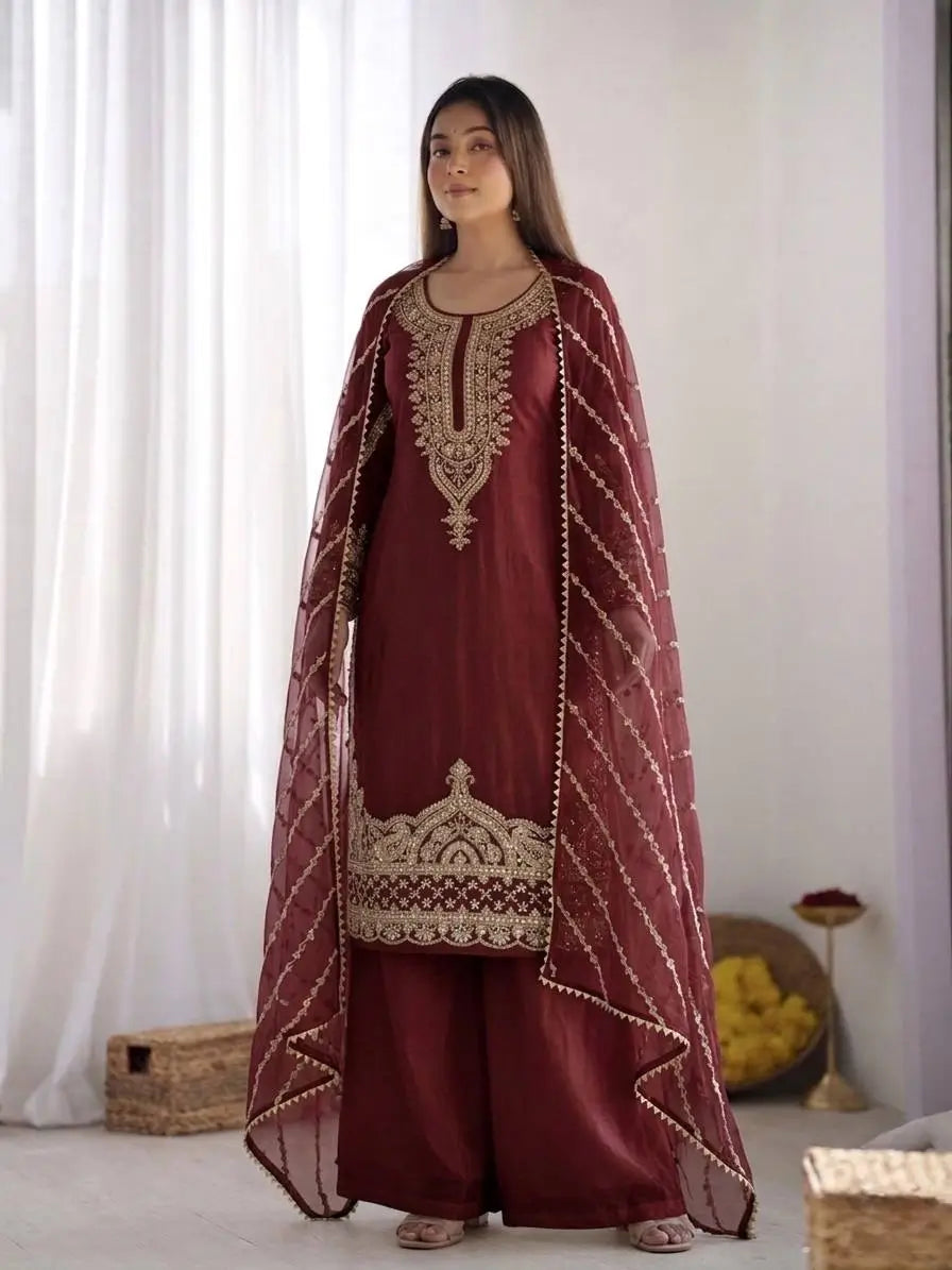 Pure Fendy Silk Handwork Sharara Suit for Festive and Wedding Occasions