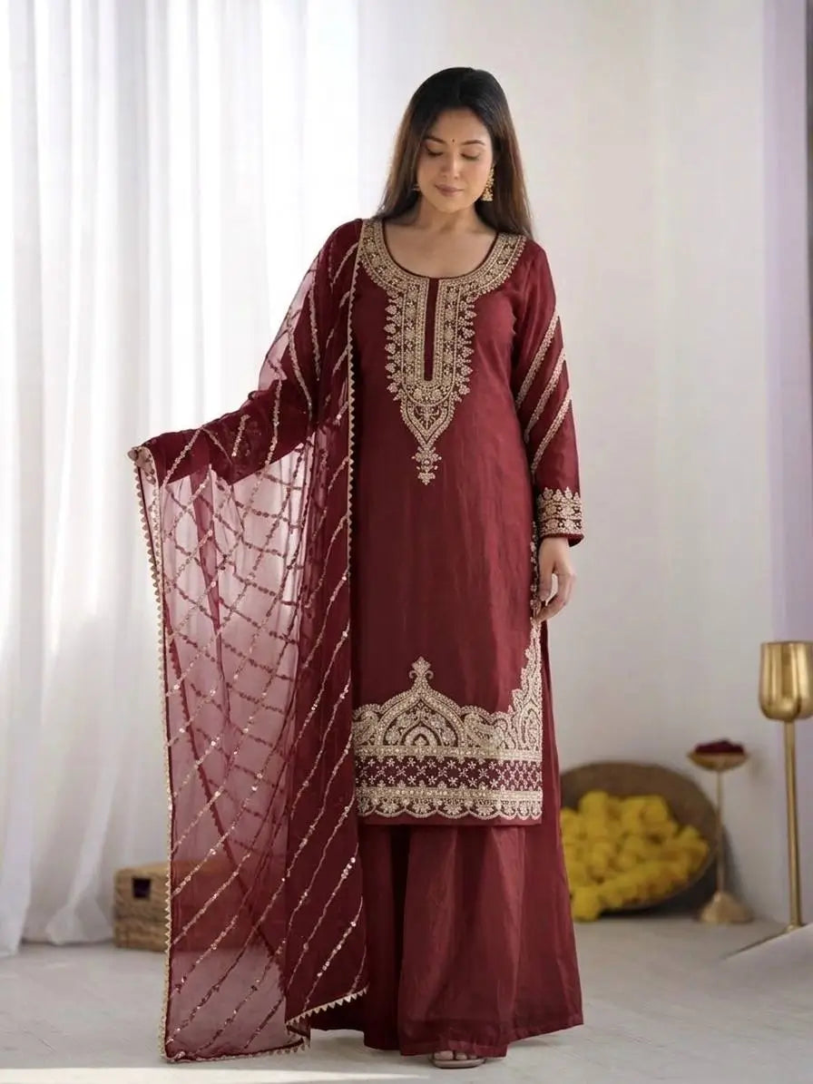Pure Fendy Silk Handwork Sharara Suit for Festive and Wedding Occasions