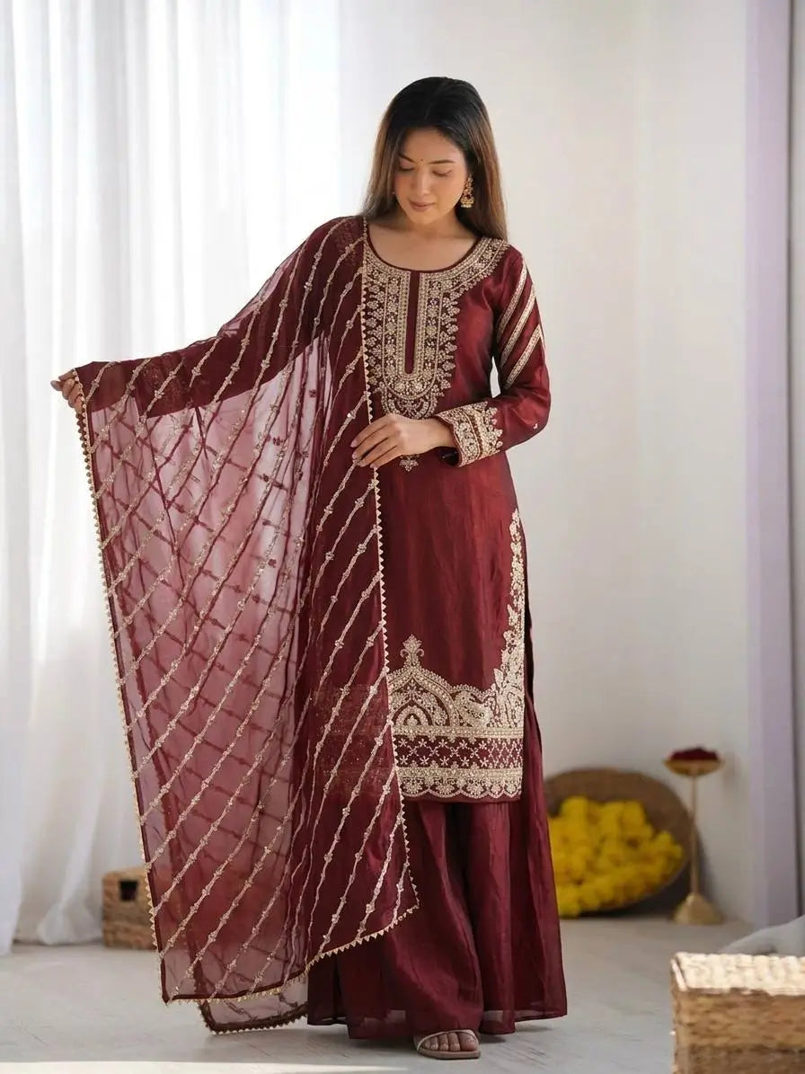 Pure Fendy Silk Handwork Sharara Suit for Festive and Wedding Occasions