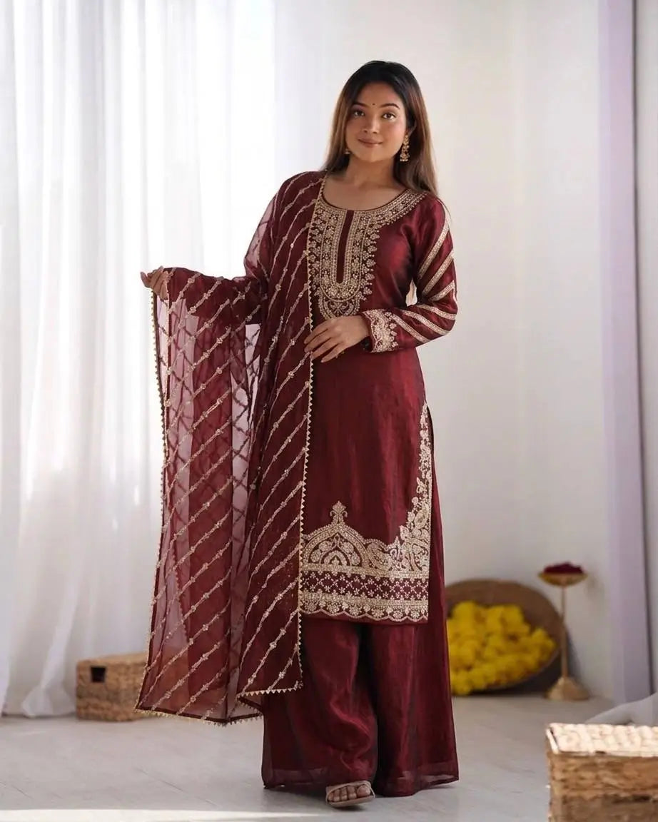Pure Fendy Silk Handwork Sharara Suit for Festive and Wedding Occasions