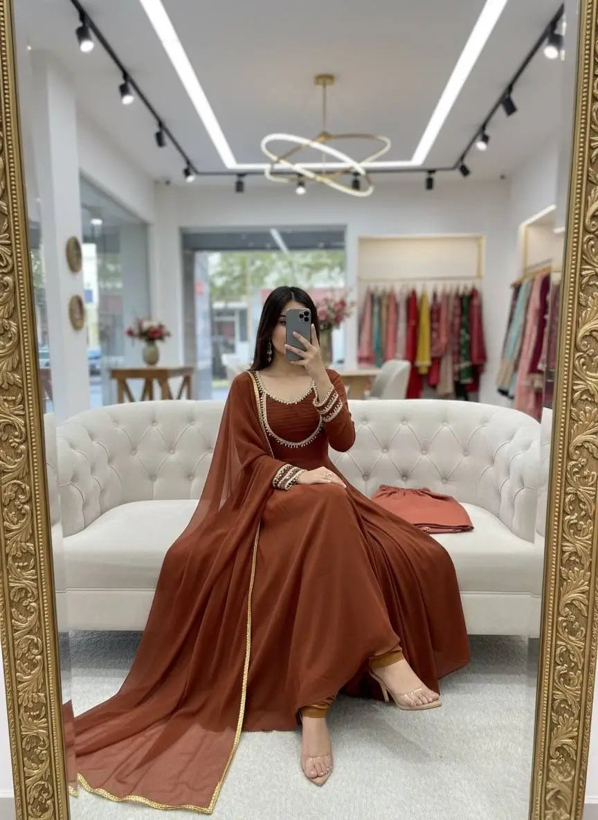 Pure Fox Georgette Anarkali Gown Set with Dupatta