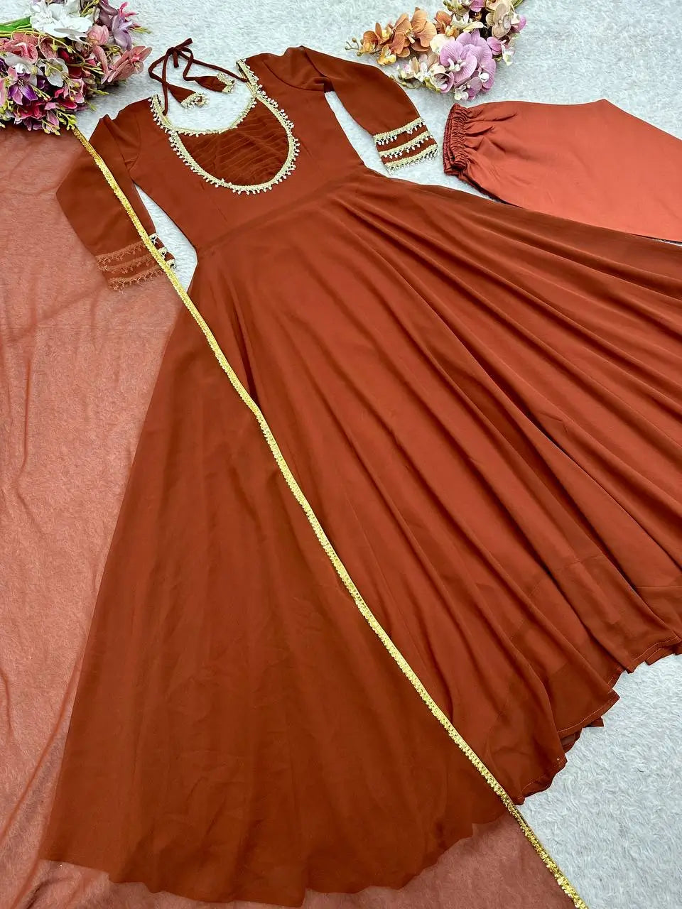 Pure Fox Georgette Anarkali Gown Set with Dupatta