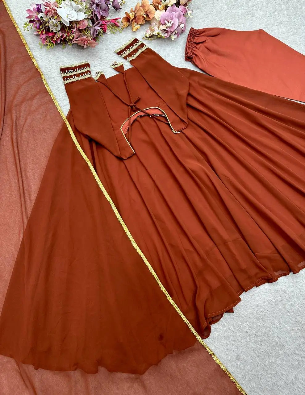Pure Fox Georgette Anarkali Gown Set with Dupatta