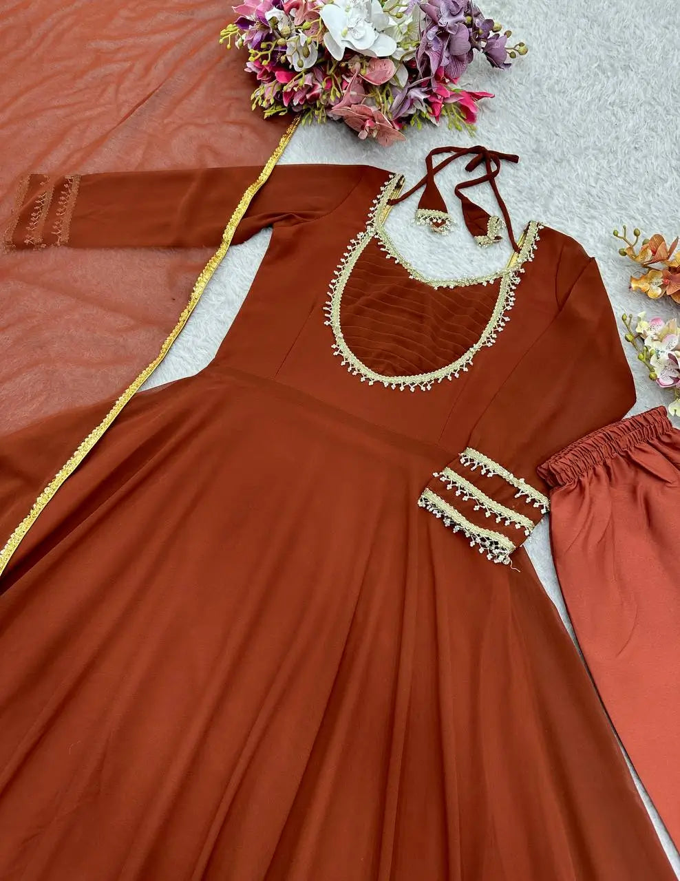 Pure Fox Georgette Anarkali Gown Set with Dupatta