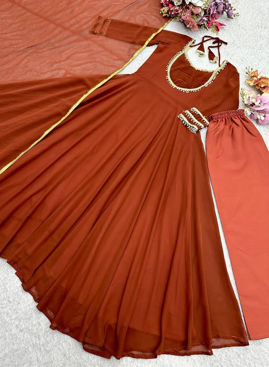 Pure Fox Georgette Anarkali Gown Set with Dupatta