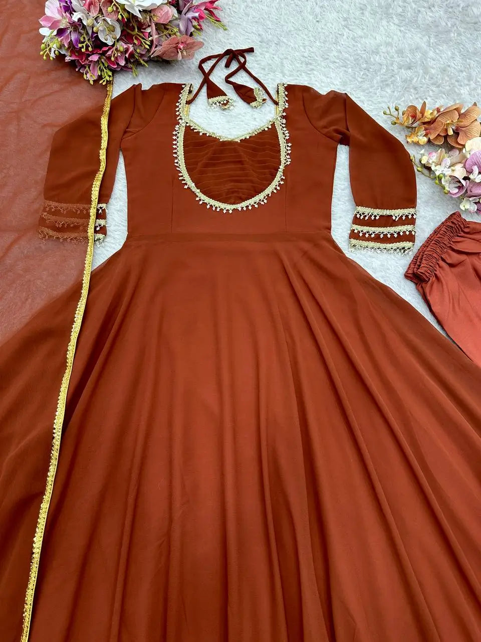 Pure Fox Georgette Anarkali Gown Set with Dupatta