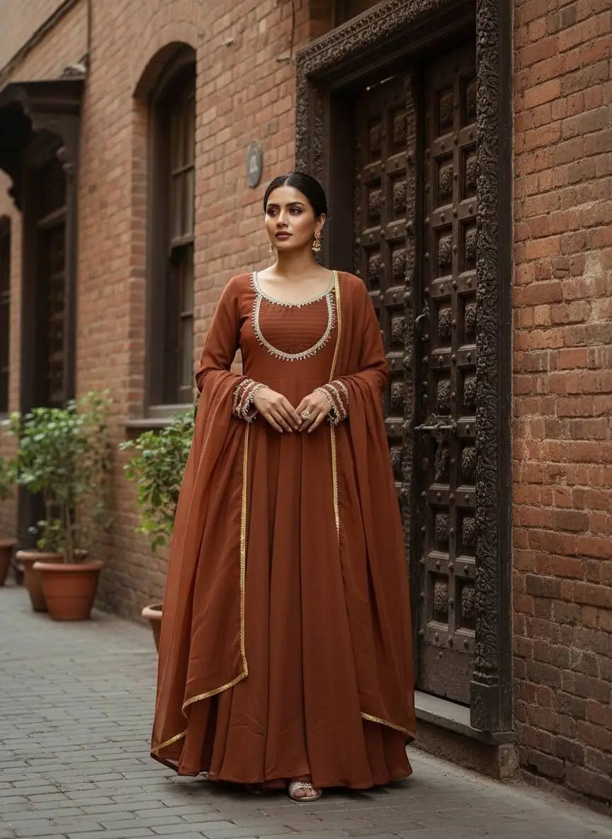 Pure Fox Georgette Anarkali Gown Set with Dupatta