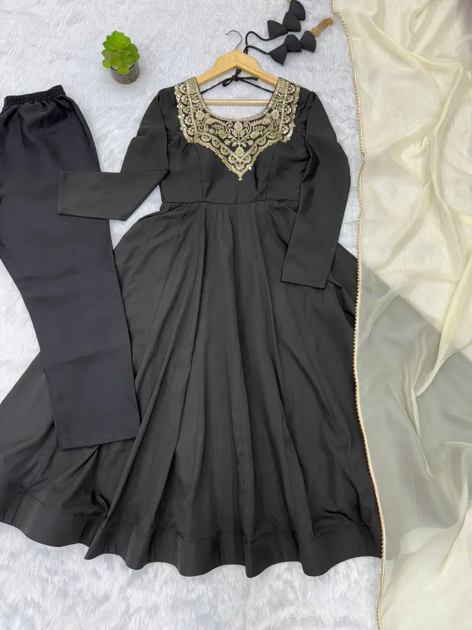 Pure French Crepe Embroidered Partywear Gown Set