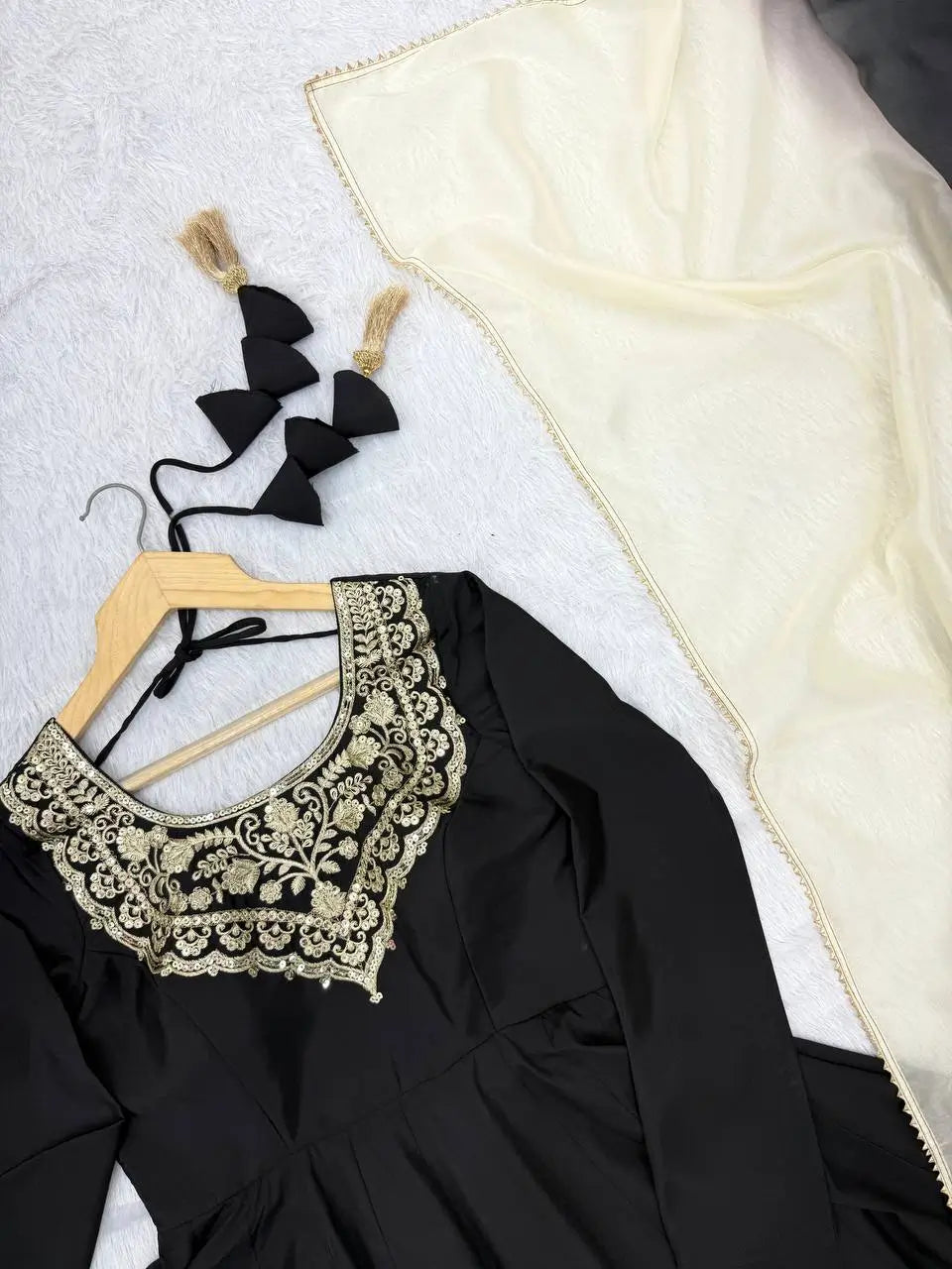 Pure French Crepe Embroidered Partywear Gown Set