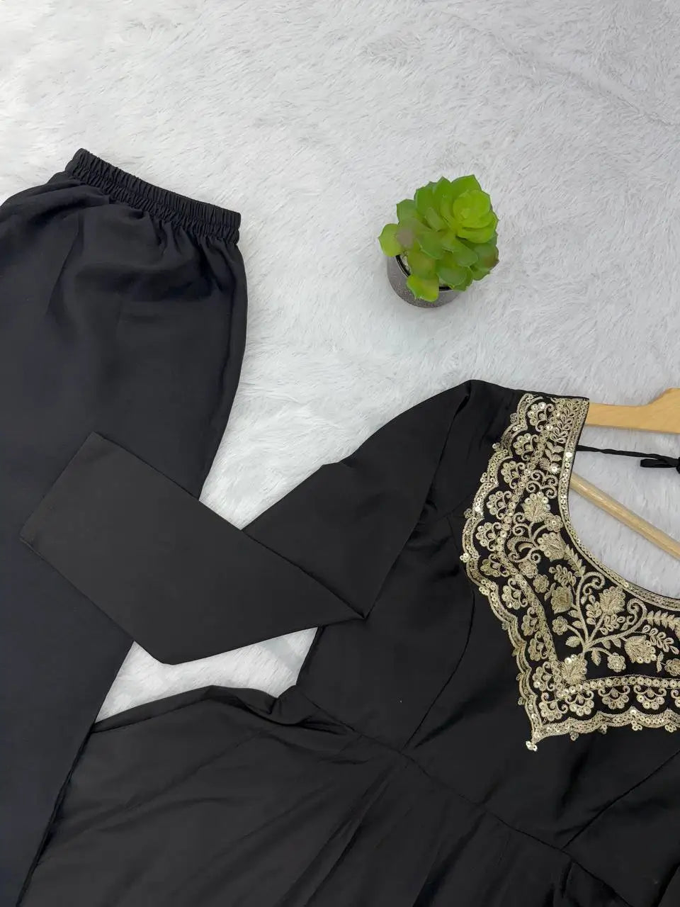 Pure French Crepe Embroidered Partywear Gown Set