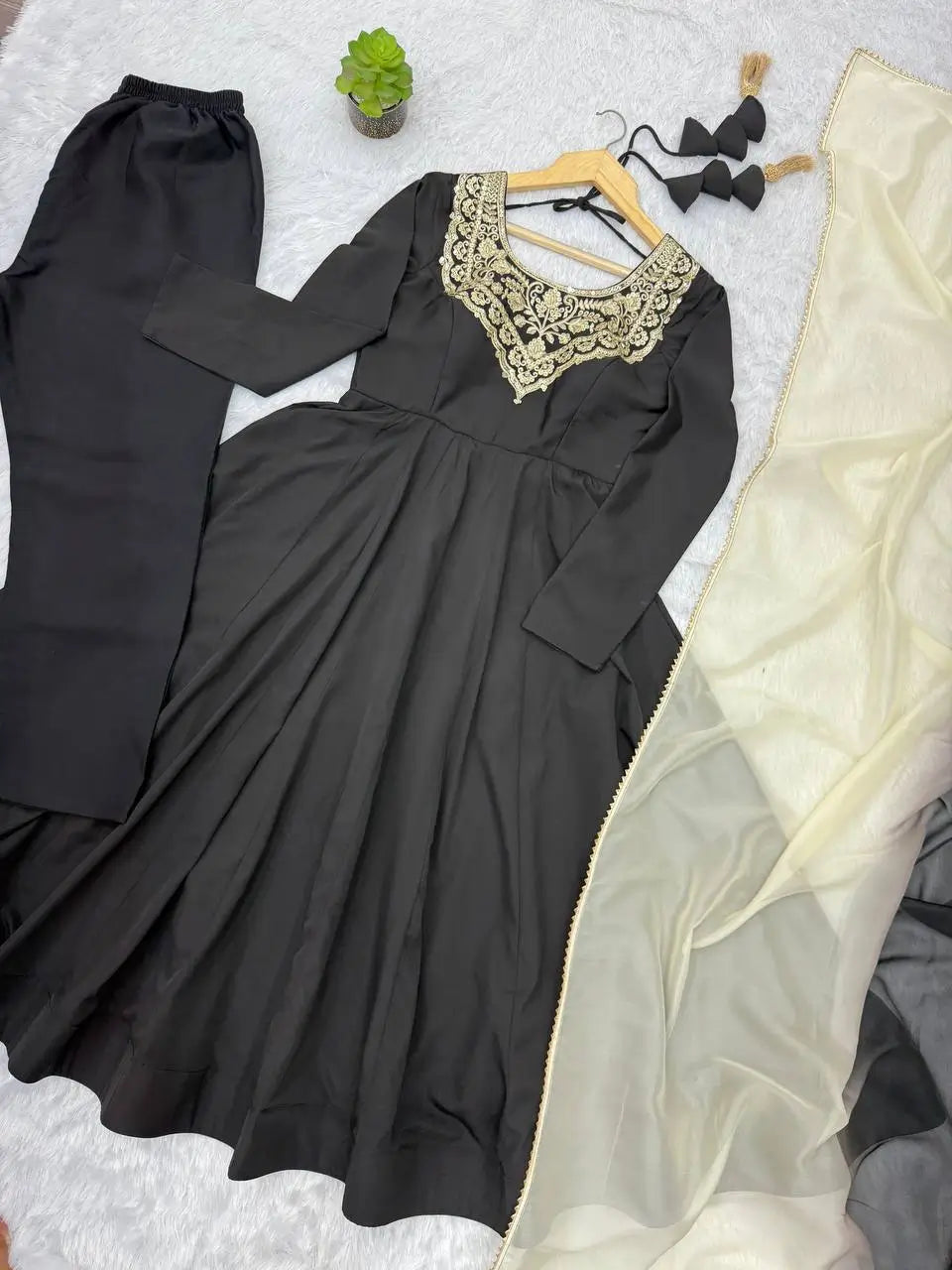 Pure French Crepe Embroidered Partywear Gown Set