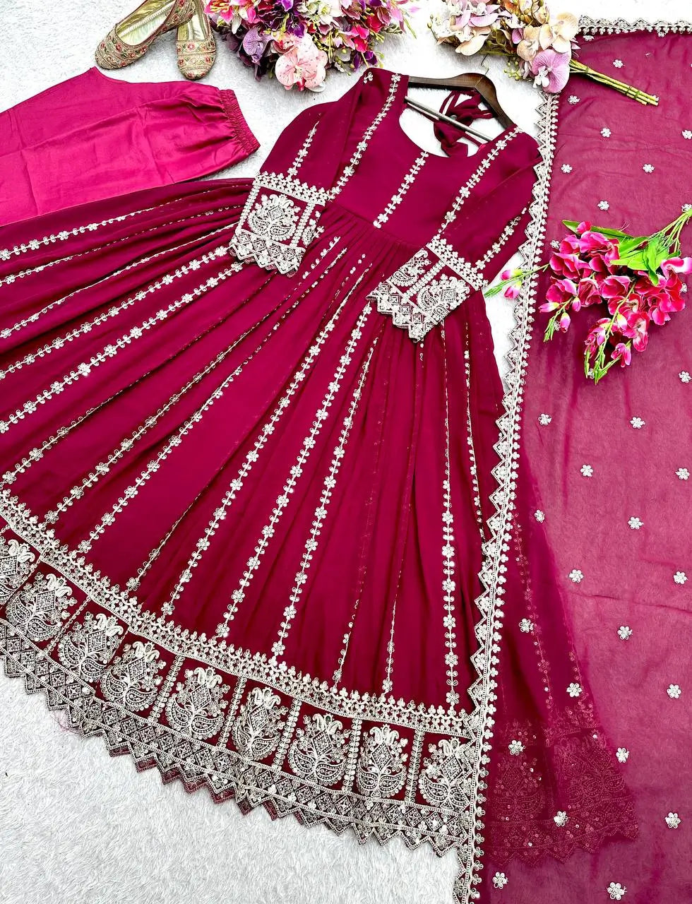 Pure Georgette Embroidered Anarkali Gown Set with Dupatta