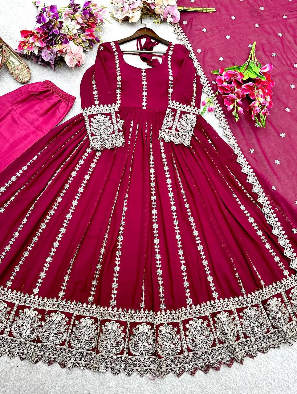 Pure Georgette Embroidered Anarkali Gown Set with Dupatta