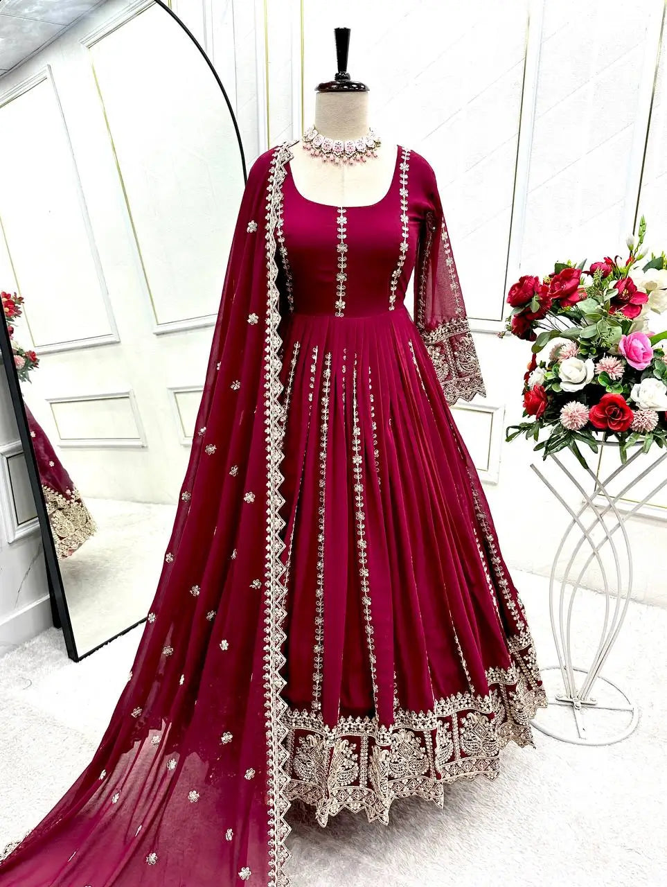 Pure Georgette Embroidered Anarkali Gown Set with Dupatta