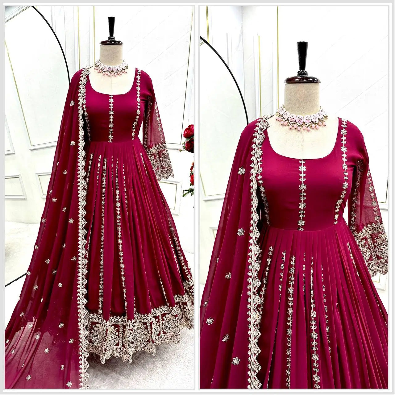 Pure Georgette Embroidered Anarkali Gown Set with Dupatta