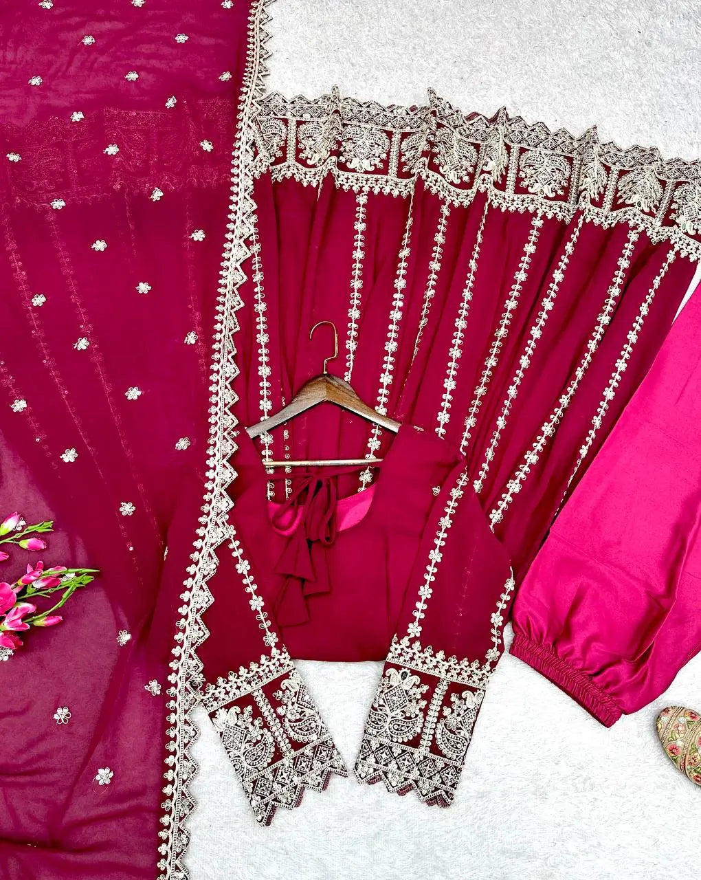 Pure Georgette Embroidered Anarkali Gown Set with Dupatta