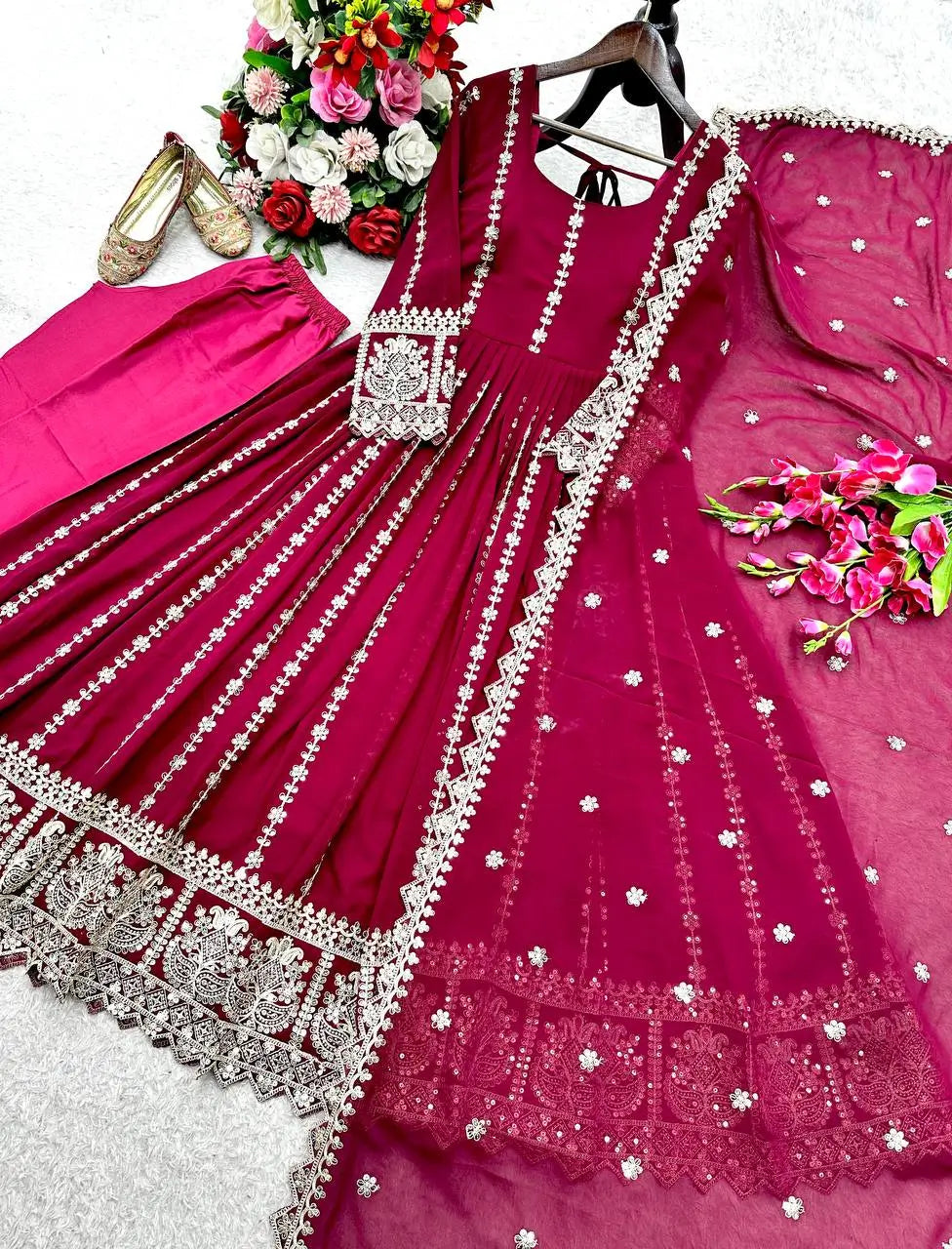 Pure Georgette Embroidered Anarkali Gown Set with Dupatta