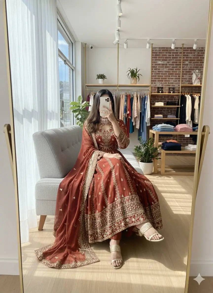 Pure Georgette Embroidered Anarkali Gown Set with Dupatta