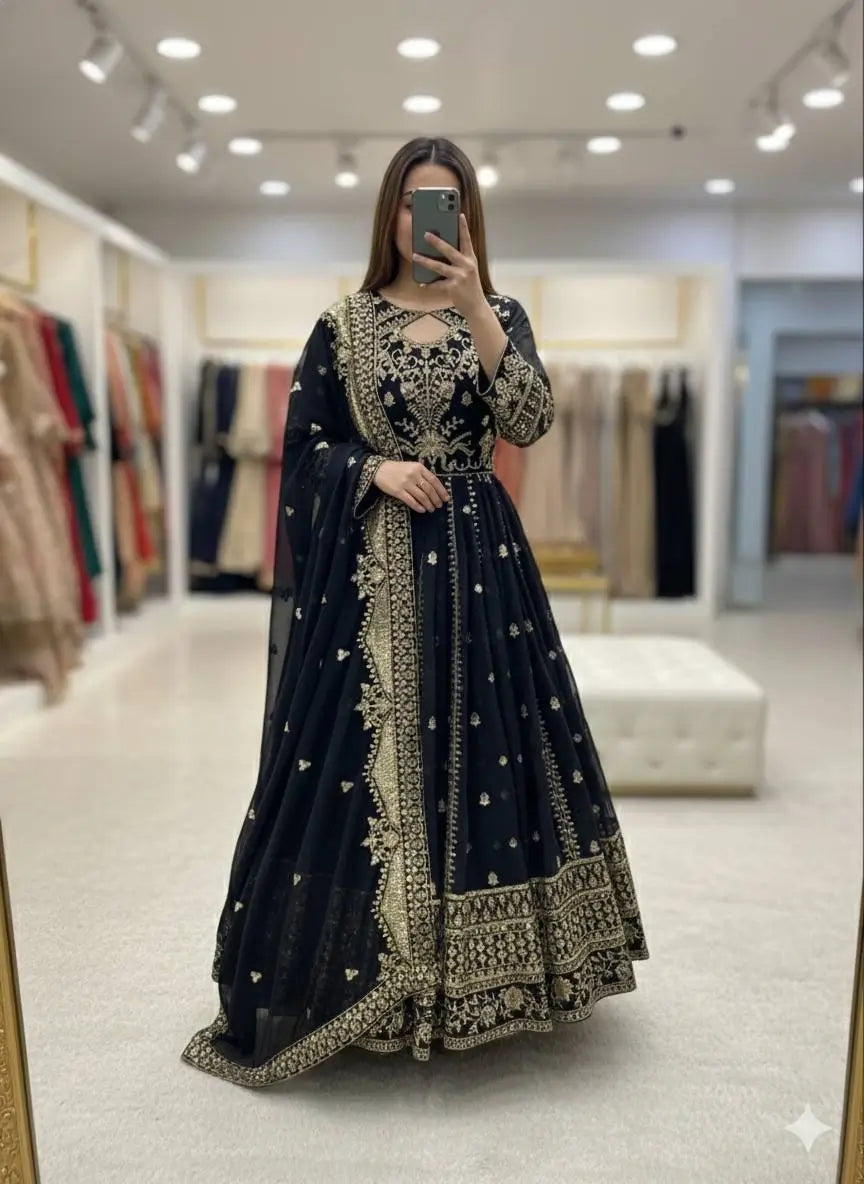 Pure Georgette Embroidered Anarkali Gown Set with Dupatta