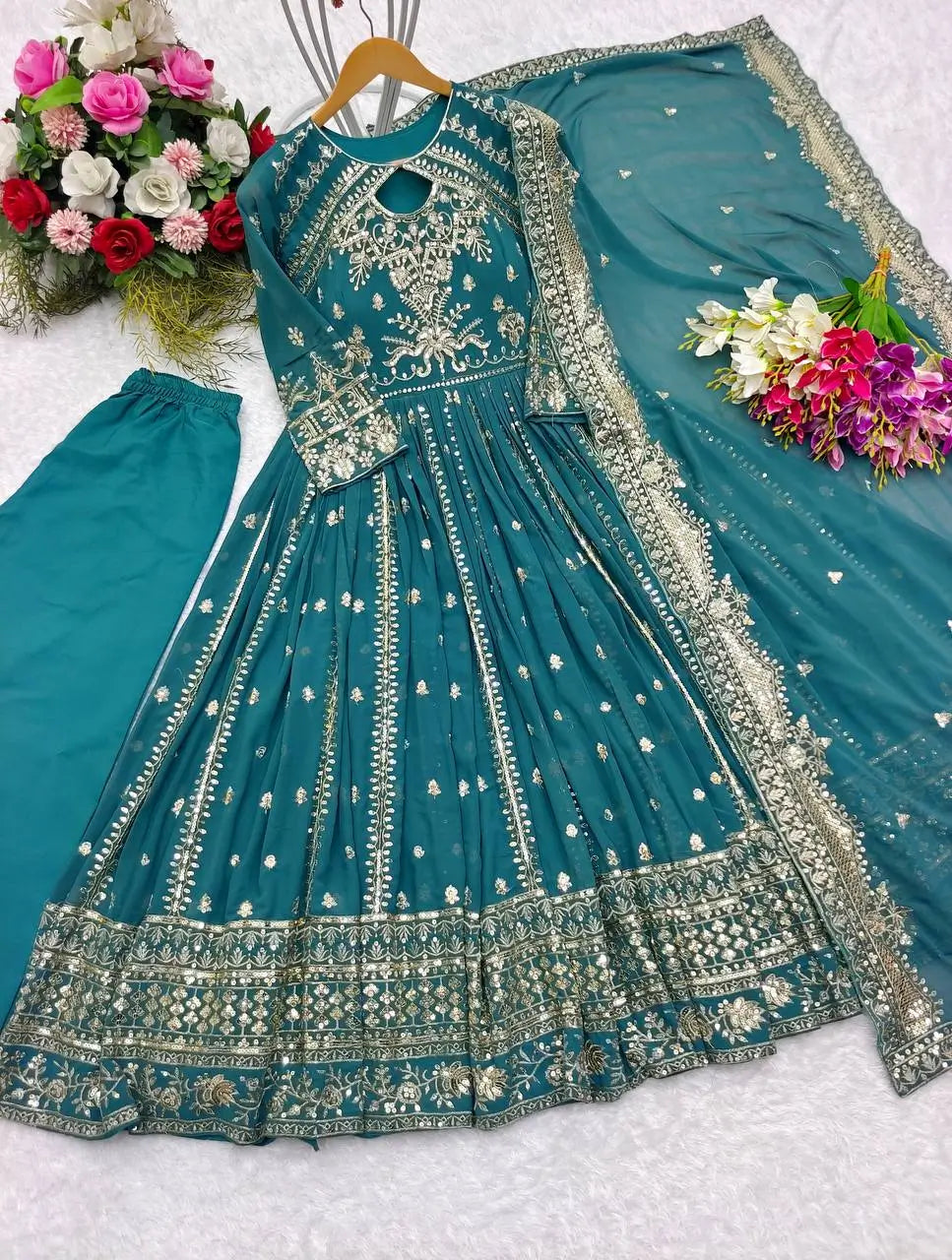 Pure Georgette Embroidered Anarkali Gown Set with Dupatta