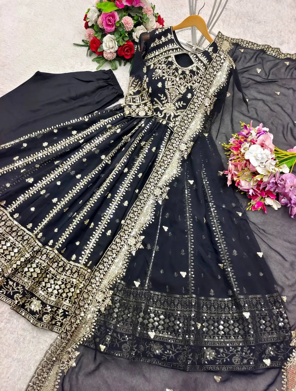 Pure Georgette Embroidered Anarkali Gown Set with Dupatta