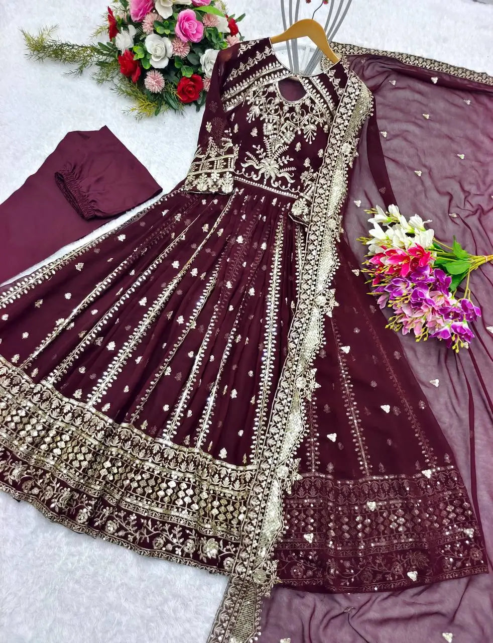 Pure Georgette Embroidered Anarkali Gown Set with Dupatta