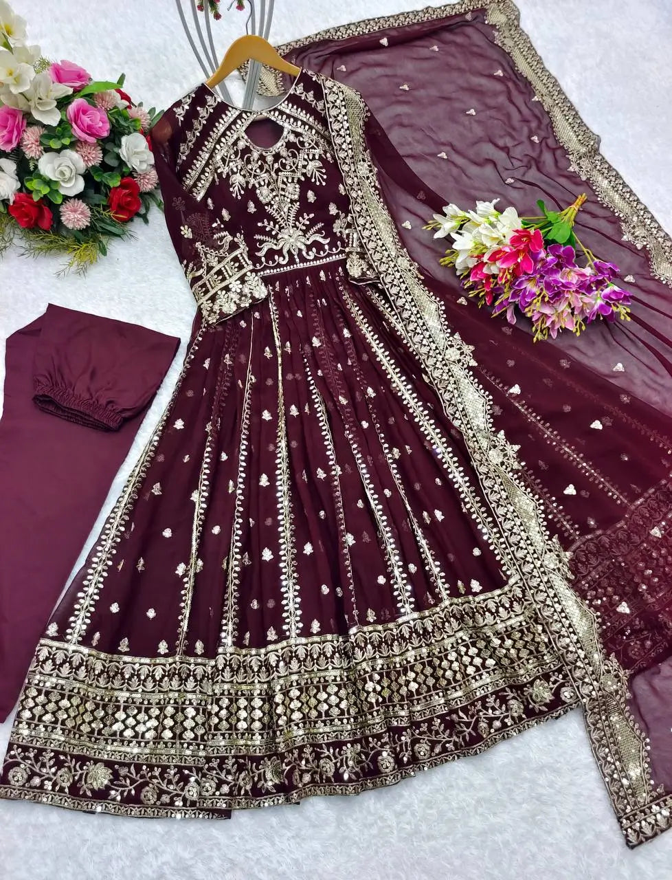 Pure Georgette Embroidered Anarkali Gown Set with Dupatta