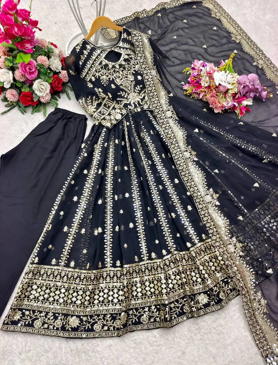 Pure Georgette Embroidered Anarkali Gown Set with Dupatta