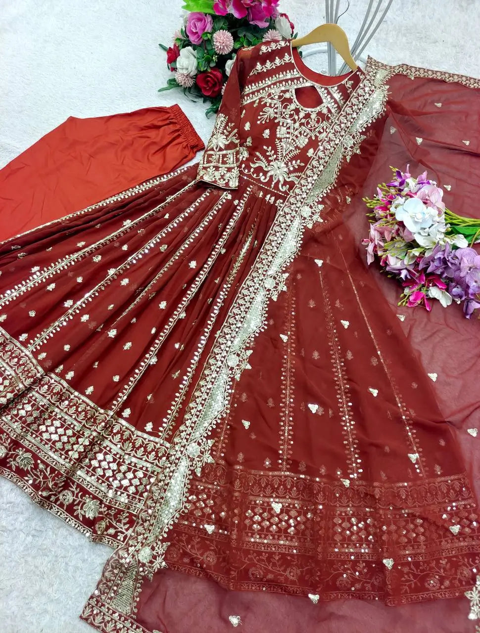 Pure Georgette Embroidered Anarkali Gown Set with Dupatta