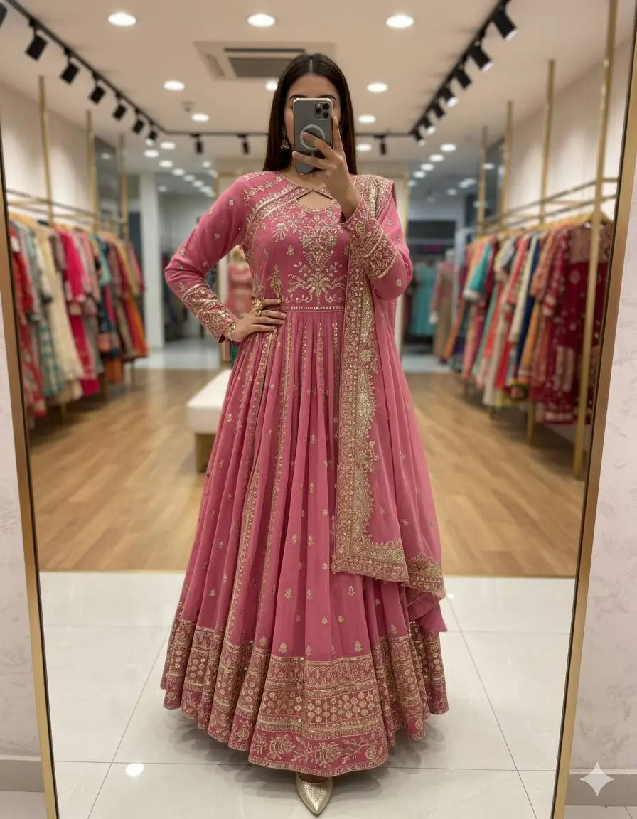 Pure Georgette Embroidered Anarkali Gown Set with Dupatta