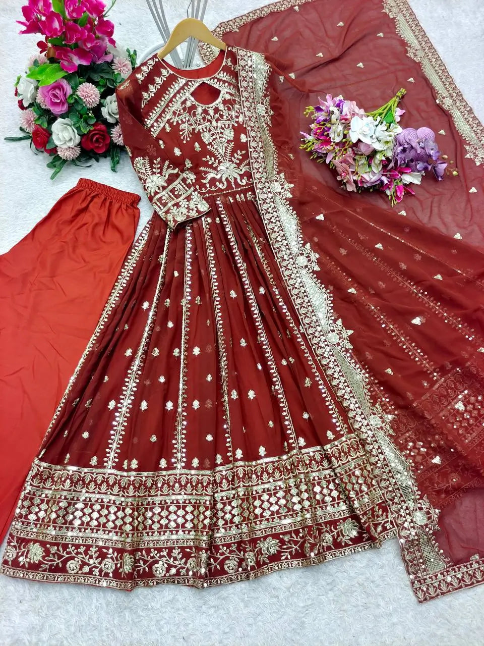 Pure Georgette Embroidered Anarkali Gown Set with Dupatta