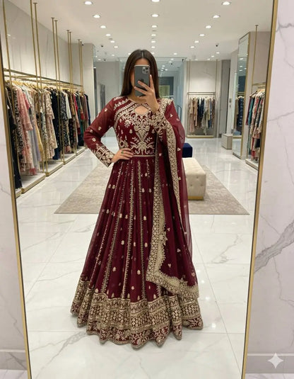 Pure Georgette Embroidered Anarkali Gown Set with Dupatta