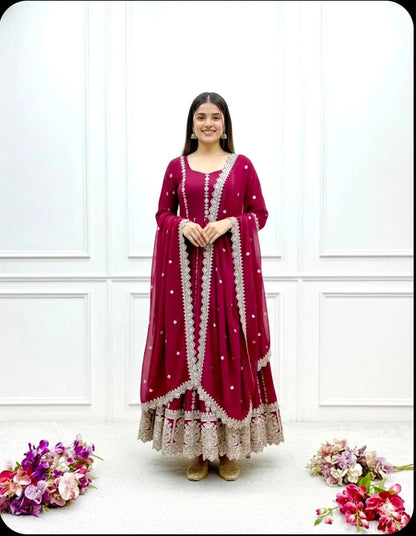 Pure Georgette Embroidered Anarkali Gown Set with Dupatta