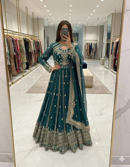 Pure Georgette Embroidered Anarkali Gown Set with Dupatta
