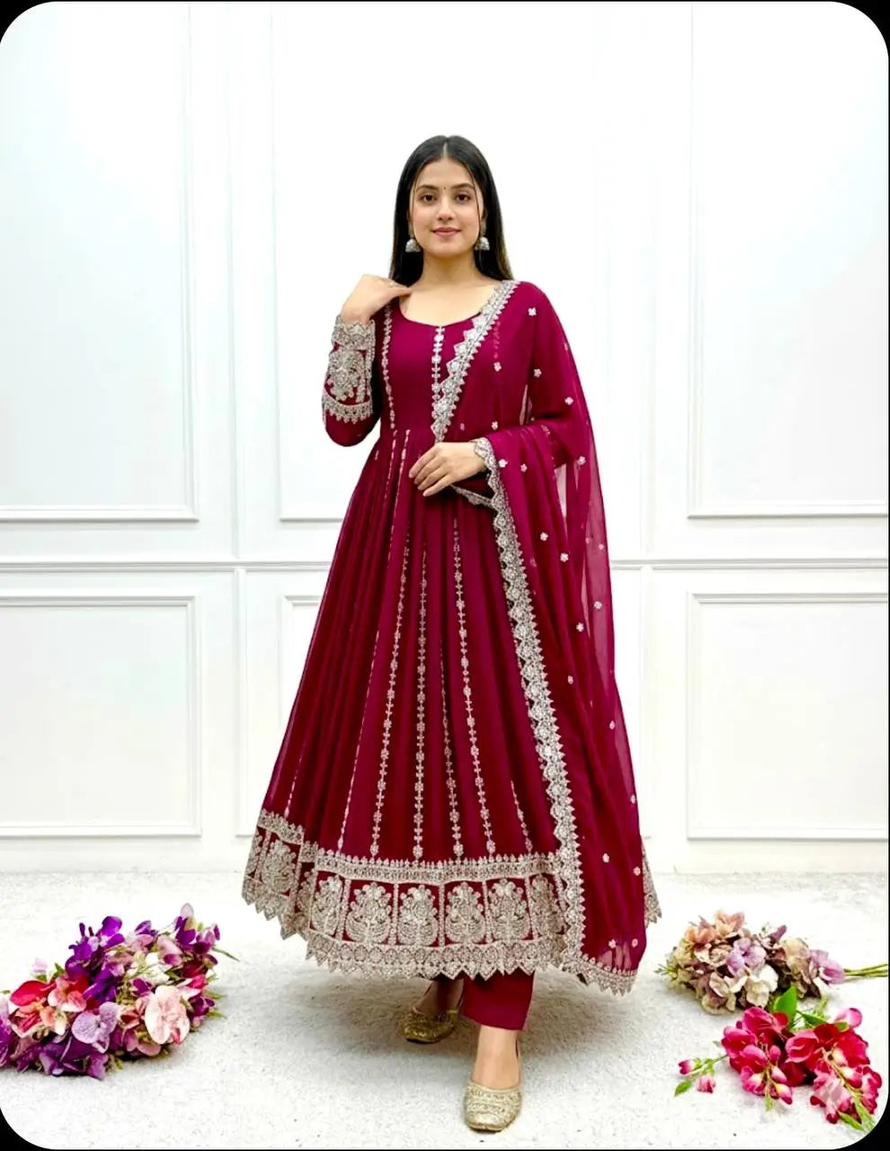 Pure Georgette Embroidered Anarkali Gown Set with Dupatta