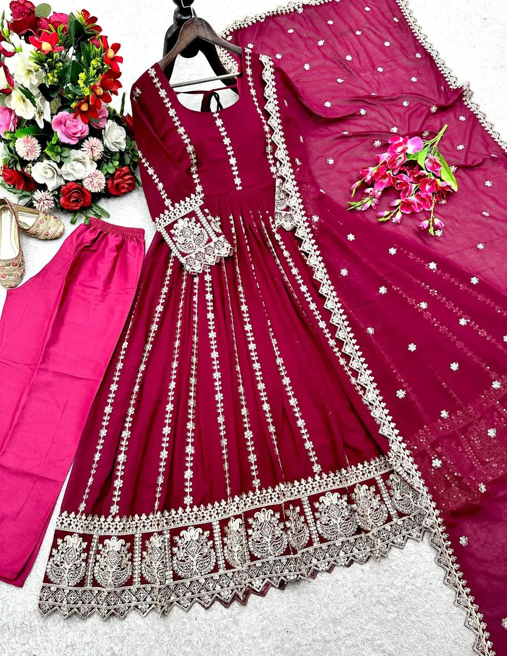 Pure Georgette Embroidered Anarkali Gown Set with Dupatta