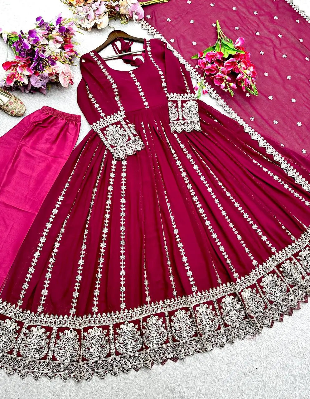 Pure Georgette Embroidered Anarkali Gown Set with Dupatta