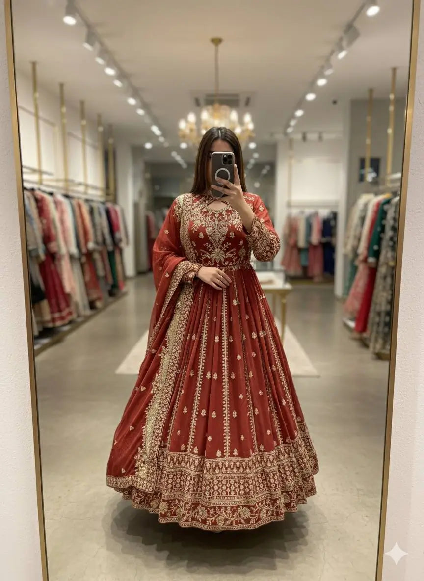 Pure Georgette Embroidered Anarkali Gown Set with Dupatta