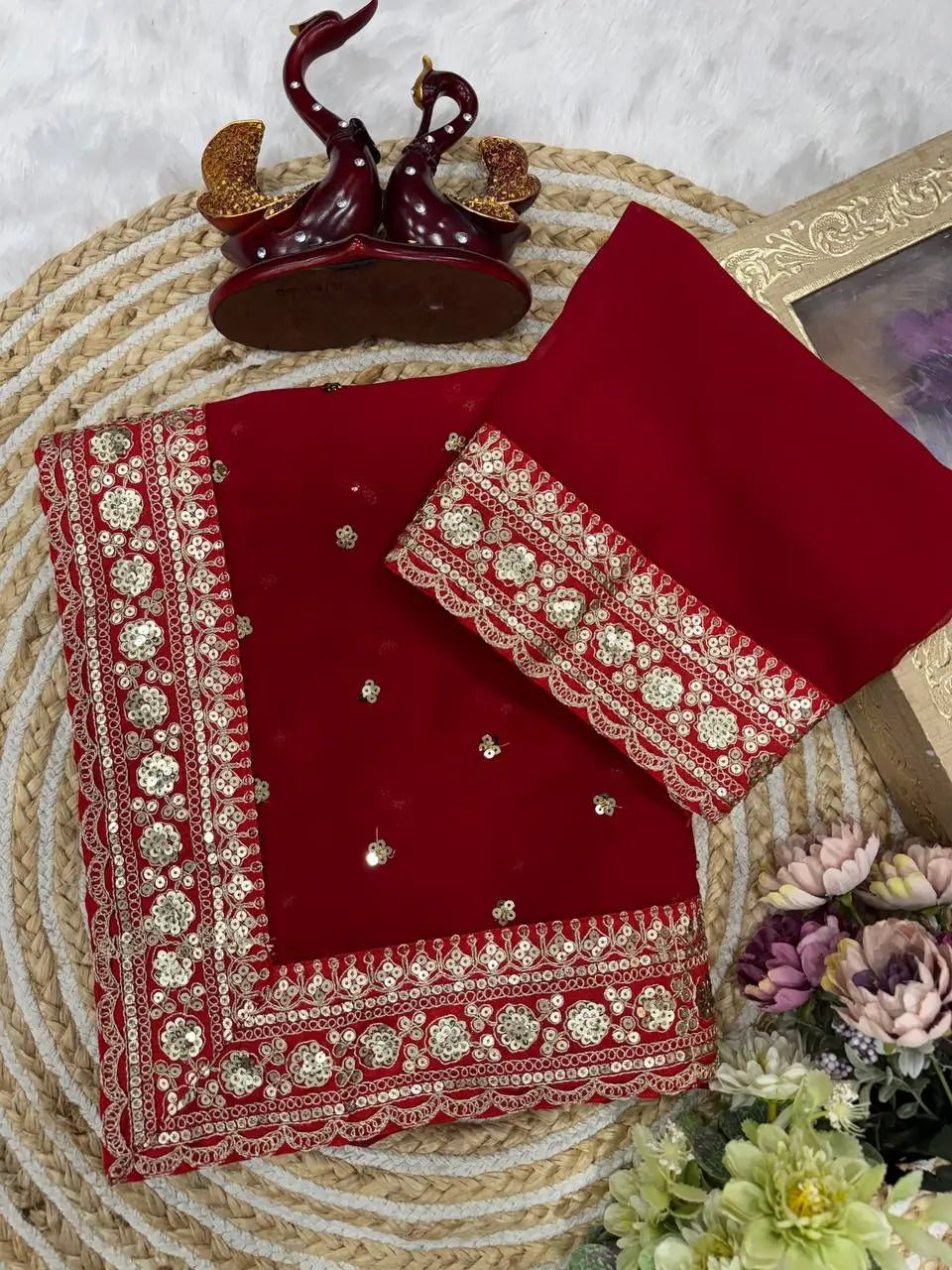 Pure Georgette Embroidered Saree With Designer Blouse