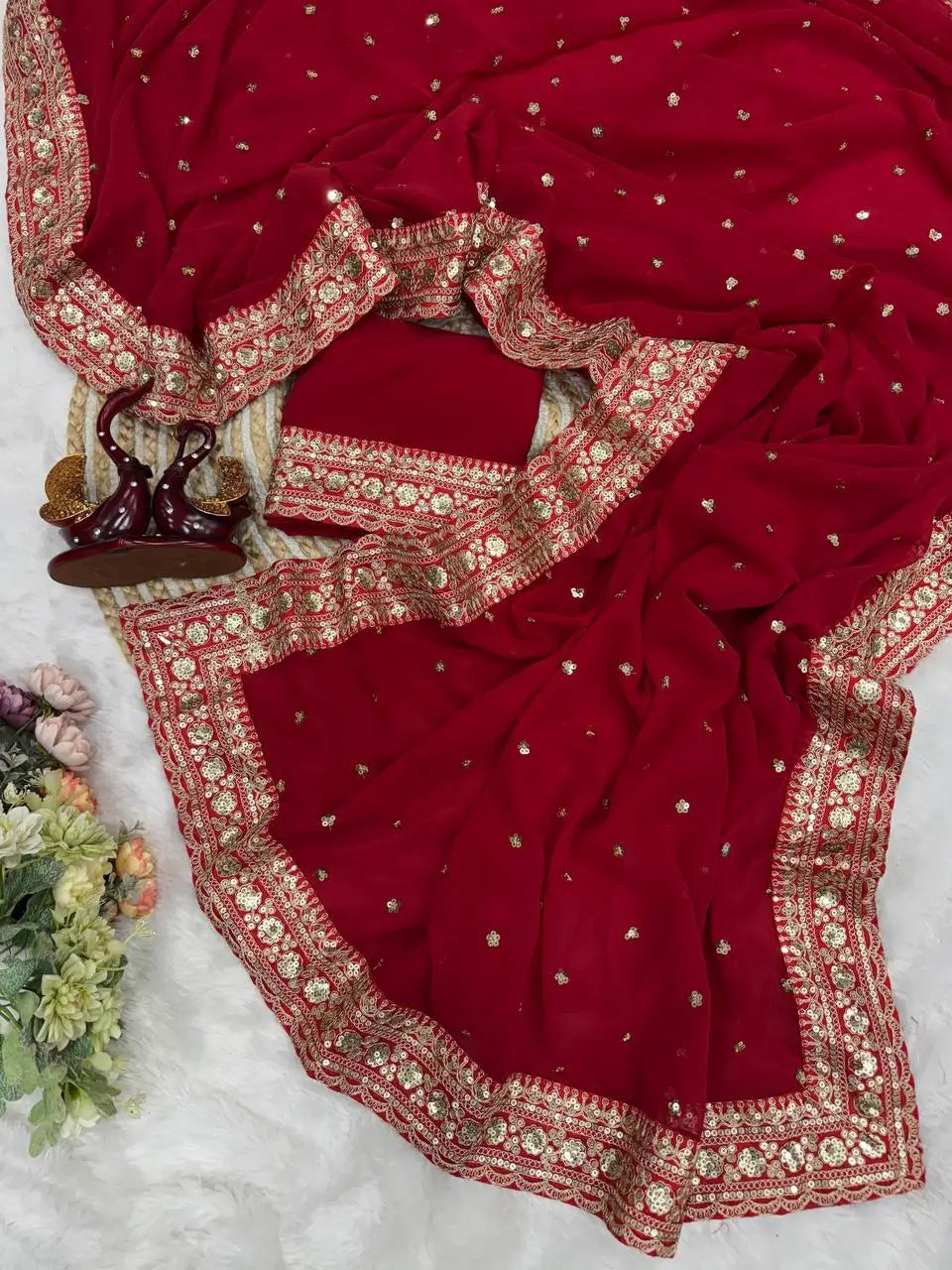 Pure Georgette Embroidered Saree With Designer Blouse